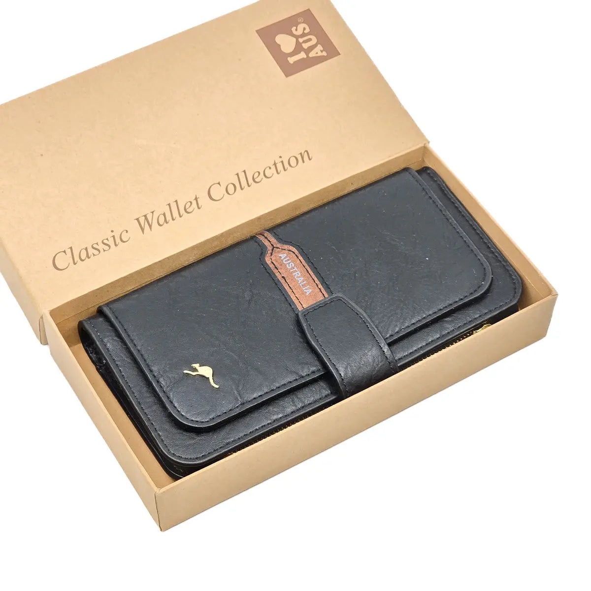Ladies Black Wallet with Gold Kangaroo - Allanson Souvenirs