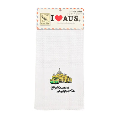 Melbourne Embroidered Waffle Tea Towel Allanson Souvenirs