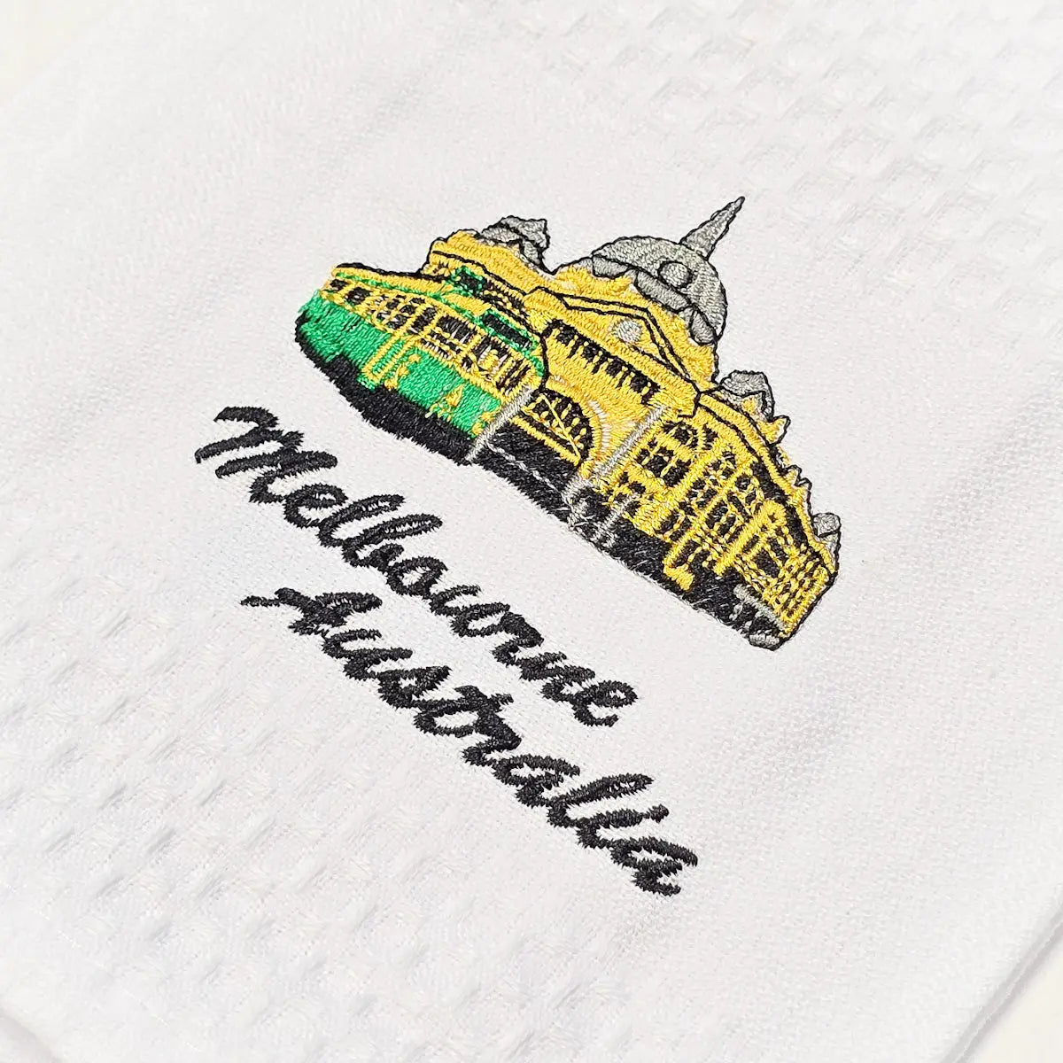 Melbourne Embroidered Waffle Tea Towel Allanson Souvenirs