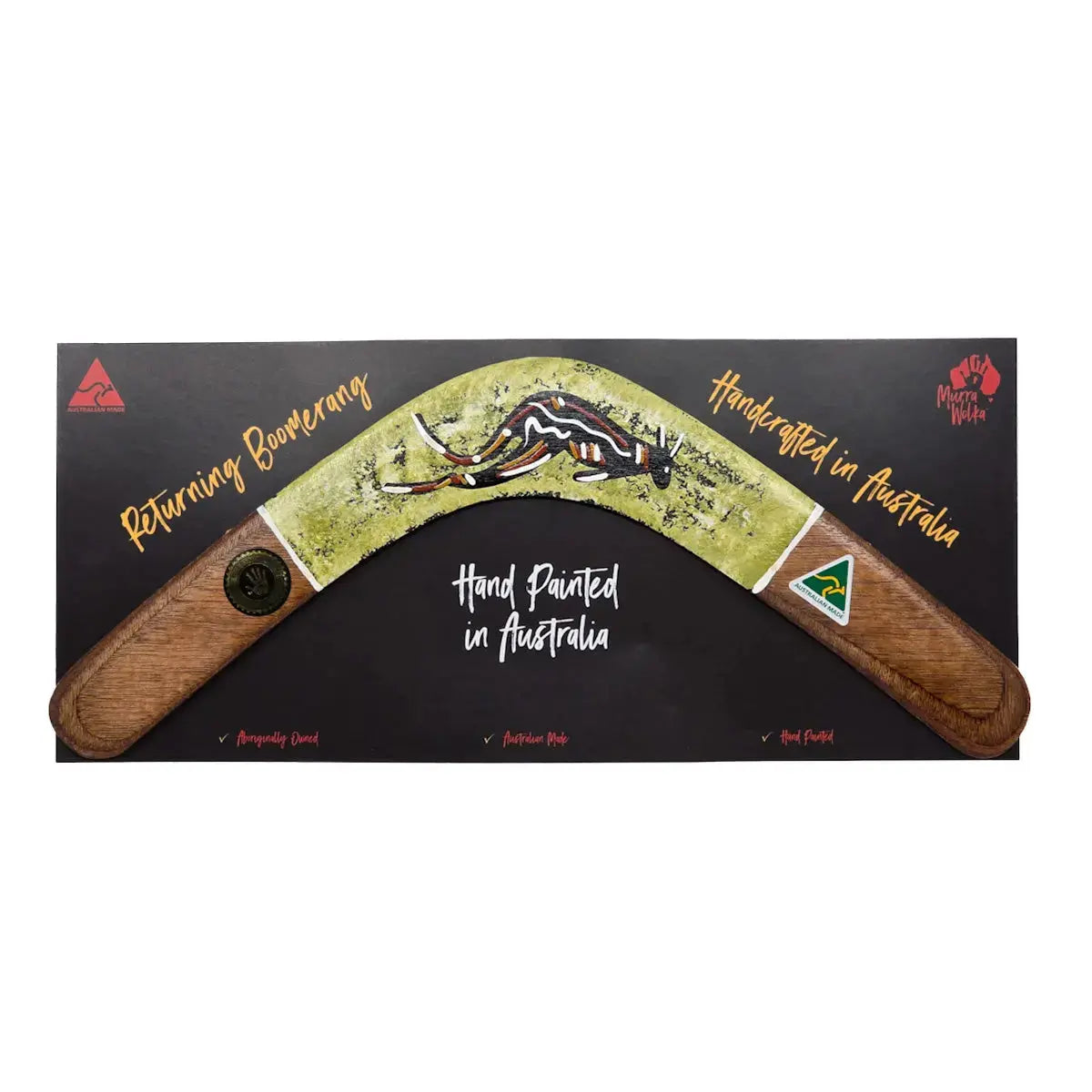 Murra Wolka Green Contemporary Returning Boomerang - Allanson Souvenirs