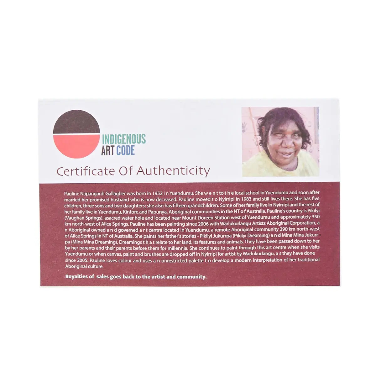 Pauline Gallagher Certificate of Authenticity - Allanson Souvenirs