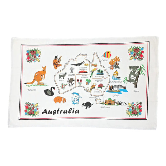 White Map of Australia Tea Towel Allanson Souvenirs